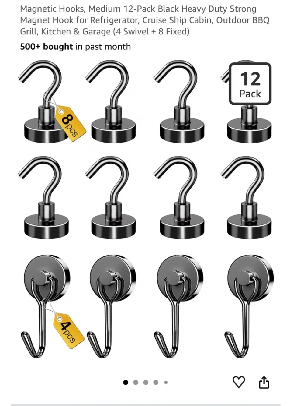 Black Magnetic Hooks 12-Pack - Heavy Duty Wall Hooks